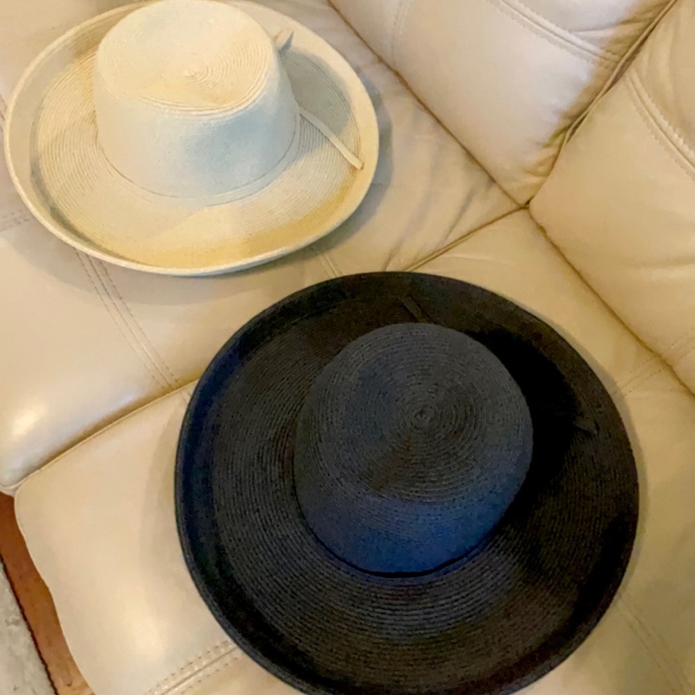 Beige & Black Straw Sun Hats